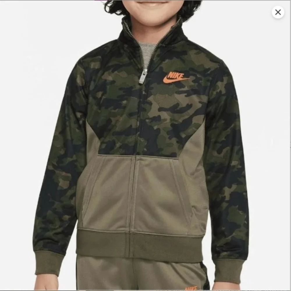 Nike Therma Dri-Fit Kids Size 7 Jacket & Pants Set Green Camo Orange 86H109-E6F - Picture 3 of 6